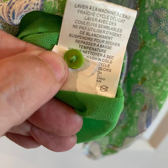 Joie Green Pleat Femme Floral Blouse Cap Sleeves Ruffle Crew Neck size XL - Picture 4 of 13